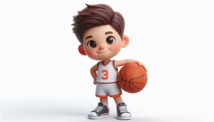 Cute cartoon basketball player studio digital artwork bright background front view sports concept