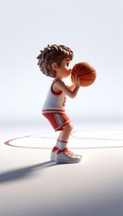 Young basketball player practicing skills in a gym digital art bright environment close-up