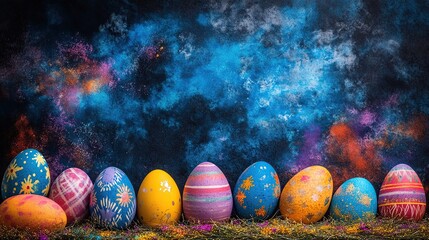 Colorful Easter eggs studio shot, vibrant background