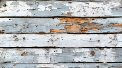 Fototapeta premium Old white-painted wooden texture with rustic surface. The texture is naturally aged, featuring subtle peeling paint and weathered details while maintaining a bright and light color palette