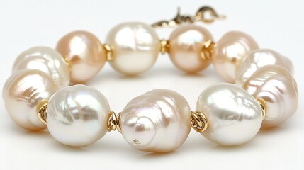 Obraz premium Cream and peach baroque pearl bracelet on white background