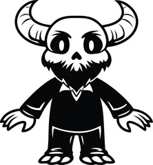 Cartoon Skull or funny devil silhouette vector art, Cartoon Skull or devil line art isolated vector illustration