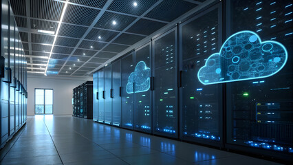 Black and Blue Digital Background Representing Data Storage and Cloud Computing. Perfect for: Cloud Computing Expos, IT Conferences, Digital Transformation Events