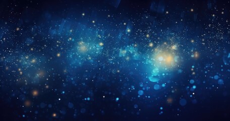 Obraz premium Abstract beautiful background with glowing particles and glitter on dark blue background, glittering dust or sparkles in the air