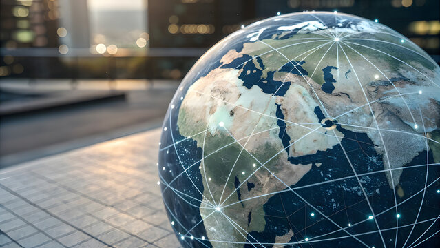 Digital Globe with Networks and Data Lines Representing Global Tech Future. Perfect for: International Tech Expos, Global Business Summits, Cyber Security Events