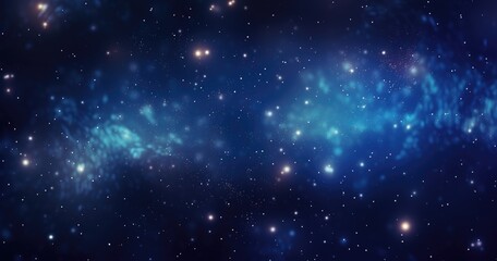 Fototapeta premium Abstract beautiful background with glowing particles and glitter on dark blue background, glittering dust or sparkles in the air