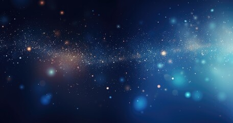 Fototapeta premium Abstract beautiful background with glowing particles and glitter on dark blue background, glittering dust or sparkles in the air
