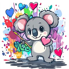 Naklejka premium Cartoon koala celebrating australia day with hearts