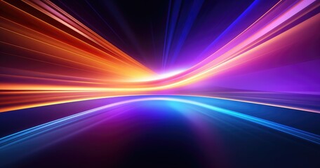 Abstract beautiful background with neon light lines, curved tunnel of time and space, digital futuristic wallpaper, blue purple orange gradient backdrop