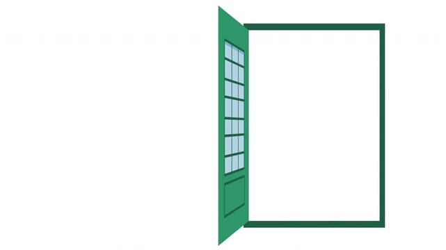 animation opening door cartoon, Green Door in flat style