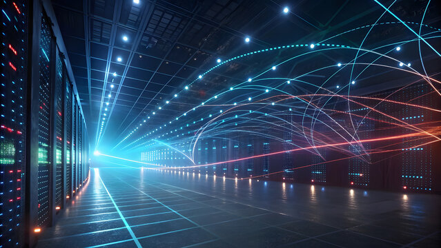 Futuristic Light and Shadow Background with Intertwined Data Lines. Perfect for: Tech Startups, AI Conferences, Innovation Summits