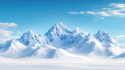 Obraz premium Snowy mountain range under a blue sky, winter landscape, postcard background