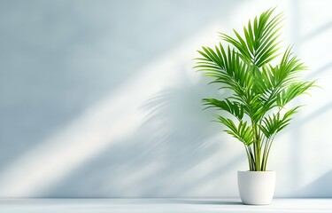 A green houseplant in a glass vase adds natural decor to the room
