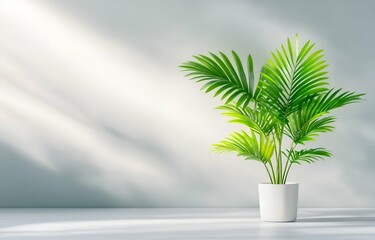 A green houseplant in a glass vase adds natural decor to the room