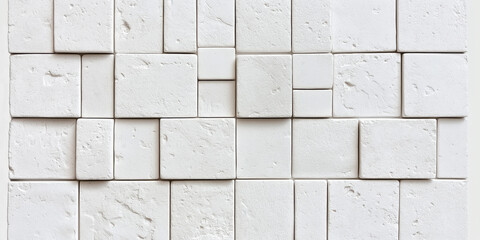 Obraz premium 白い石を積み上げたシンプルな白い壁。Generative AI