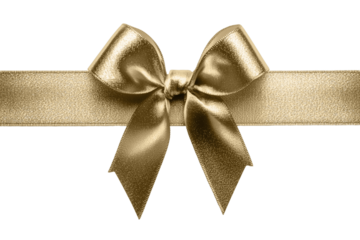 Gold ribbon bow for celebration party, event, isolated, birthday, anniversary, wedding, festival, event and mothers day, womens day, greetings, new year, card