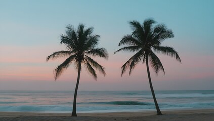 Tropical Sunrise Beach Palms Silhouette