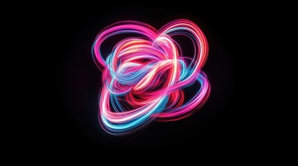 A vibrant, abstract swirl of pink and blue light against a black background, creating a dynamic visual effect.