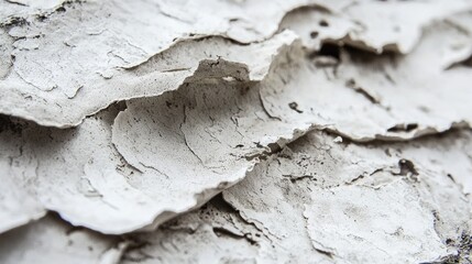 Close-up of textured, peeling white paint layers creating an abstract pattern with depth