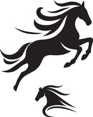 Two black silhouettes of horses.