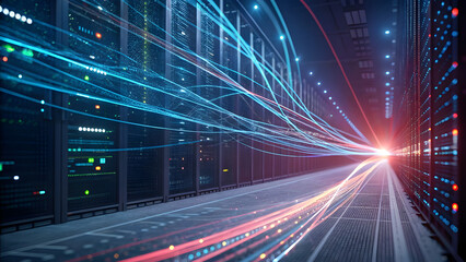 Obraz premium Abstract Tech Background with Data Beams and Intertwined Lines. Perfect for: AI-powered innovation, Blockchain networking, Digital transformation panels