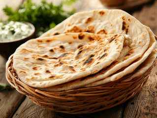 Obraz premium Warm Flatbreads in a Basket -ai