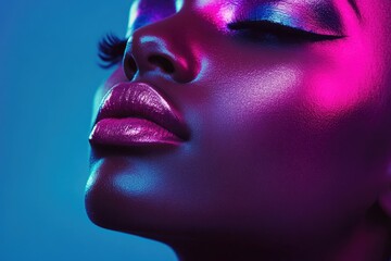 A woman with full - color eyeshadow using metallic pink and purple hues to enhance her eye shape