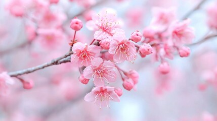 Closeup of Pink Cherry Blossoms in Spring