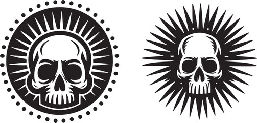 Fototapeta premium Two skull designs; one in a circle, one with spikes.