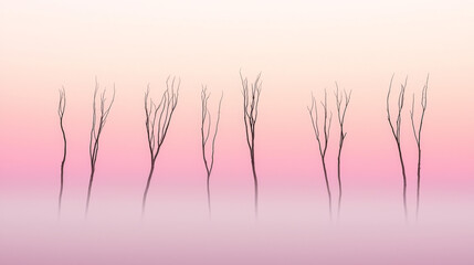 Obraz premium Pink dawn mist shrouds leafless trees -ai