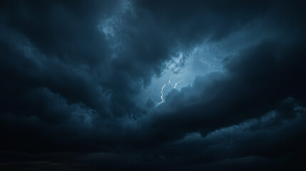 Obraz premium Night sky, dark storm clouds, lightning flashes -ai