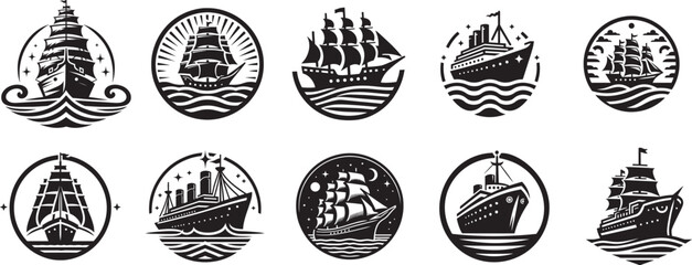 Vintage ship illustrations. © Black_Studio