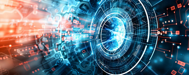 Obraz premium Futuristic digital abstract background with glowing lines and circuits