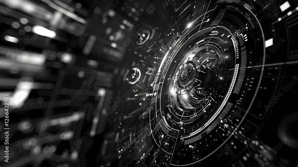 Poster abstract futuristic technology background with intricate patterns and glowing elements