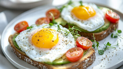 Fried egg and avocado toast with cherry tomatoes -ai