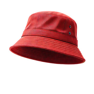 Classic red bucket hat with stitched details and ventilation eyelets, isolated on a transparent background. Perfect for fashion, streetwear, and outdoor accessory designs. AI-generated image with real