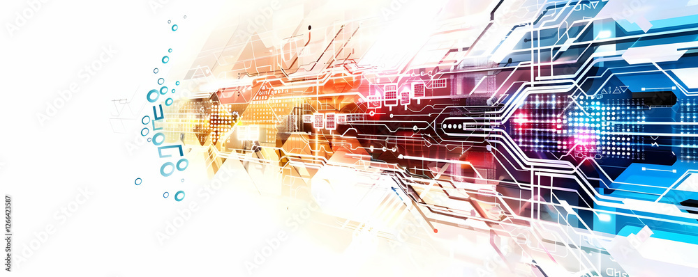 Wall mural abstract representation of digital technology with vibrant colors and patterns