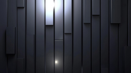 Dark, abstract, geometric wall; overlapping rectangular panels -ai