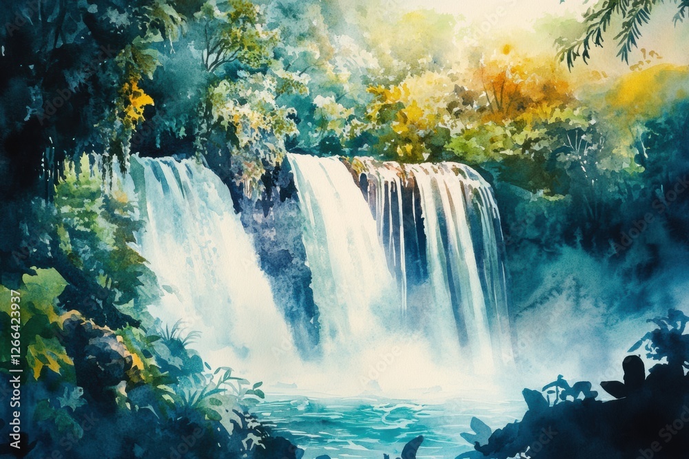 Leinwandbilder majestic waterfall cascading into a serene pool surrounded by vibrant greenery and soft mist in a tr