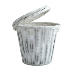 Obraz premium White Woven Basket with Lid Isolated on Clean Transparent background for Storage or Decorative Use