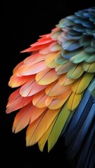 Obraz premium Vibrant parrot feathers close-up against black background
