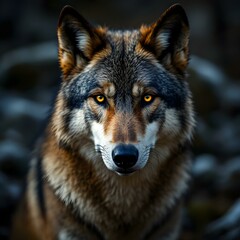 Intense Wolf Portrait: Glowing Eyes, Dramatic Fur, Wildlife Photography