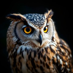 Obraz premium Majestic Owl Portrait: Intricate Feather Details in Dramatic Lighting