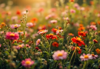 Vibrant Wildflower Meadow: Sunlit Blooms in a Romantic Setting