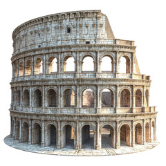 Obraz premium Isolated Ancient Amphitheater with Elegant Arches and Detailed Stonework under Clear Blue Sky