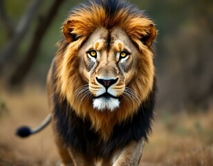 Fototapeta premium Majestic Male Lion Walking in African Savanna