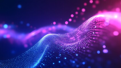 Abstract digital wave, vibrant glowing particles, dark background, futuristic design