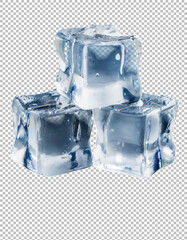 Three ice cubes, High-Quality Ice Cubes with Water Droplets on transparent background, png, psd
