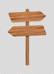 Wooden Signpost with Blank Arrows for Outdoor Signage on transparent background, png, psd
