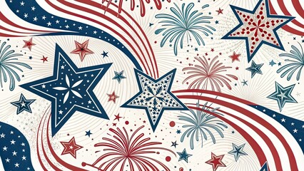 Abstract Fourth of July Background, Patriotic Design, Independence Day Graphics, USA Celebration, American Flag Art